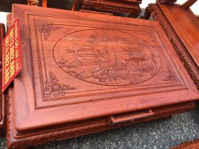 bàn trà đục tứ linh gỗ hương đá