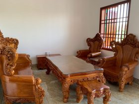 Bộ bàn ghế Hoàng Gia Louis nguyên khối gỗ gõ đỏ