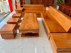 sofa góc L nguyên khối gỗ gõ đỏ