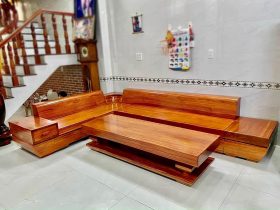 sofa góc L nguyên khối gỗ gõ đỏ cao cấp