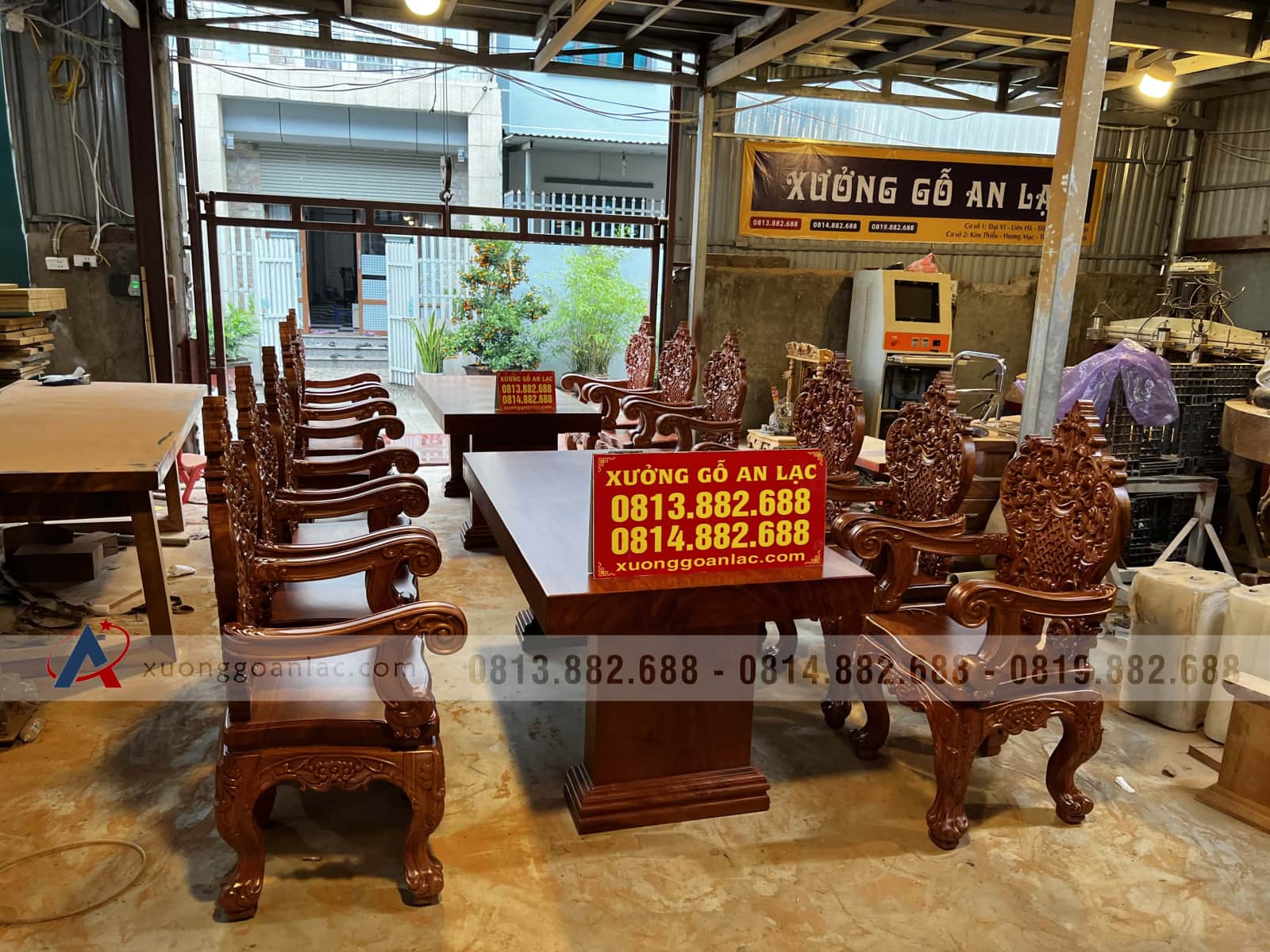 2 bộ bàn ăn nguyên khối 6 ghế hoàng gia vip gỗ hương đá (Anh Tuệ, Hà Tĩnh) 67 bàn ăn gỗ hương đá cao cấp