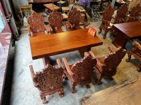 2 bộ bàn ăn nguyên khối 6 ghế hoàng gia vip gỗ hương đá (Anh Tuệ, Hà Tĩnh) 39 bàn ghế ăn gỗ gõ đỏ