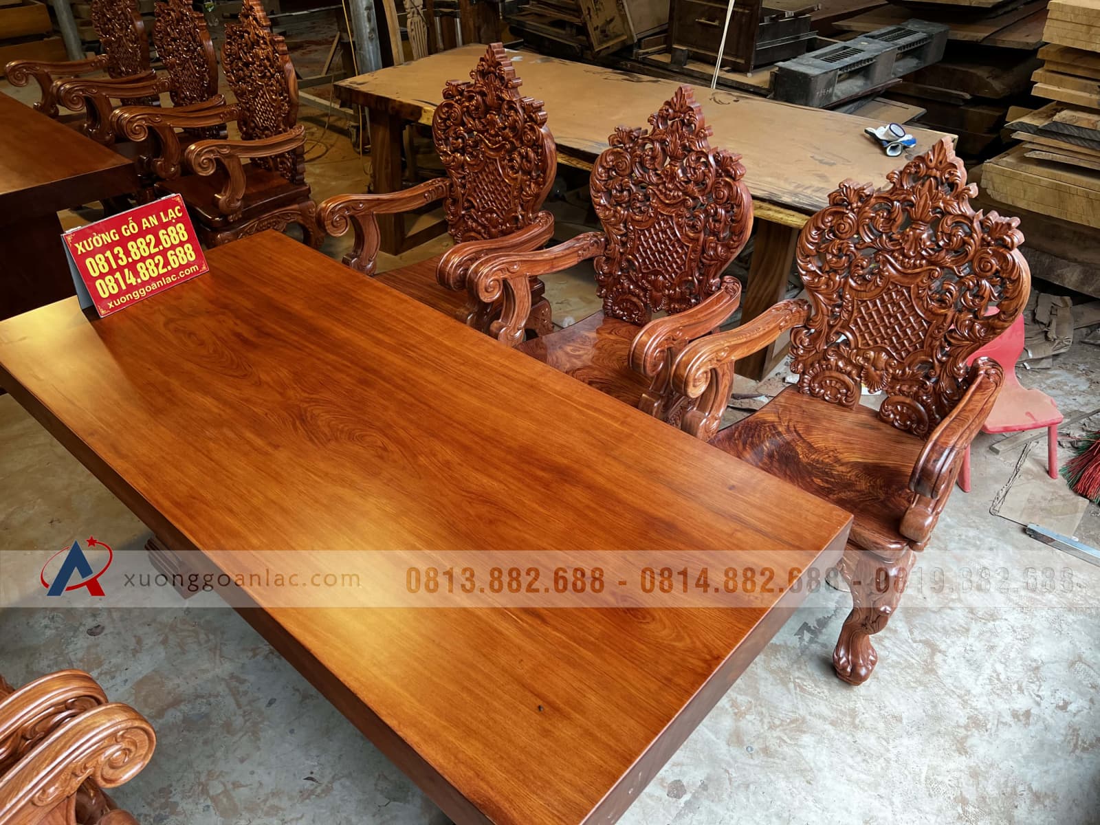 2 bộ bàn ăn nguyên khối 6 ghế hoàng gia vip gỗ hương đá (Anh Tuệ, Hà Tĩnh) 14 2 bộ bàn ăn nguyên khối 6 ghế hoàng gia vip gỗ hương đá (Anh Tuệ, Hà Tĩnh) - Ảnh 14