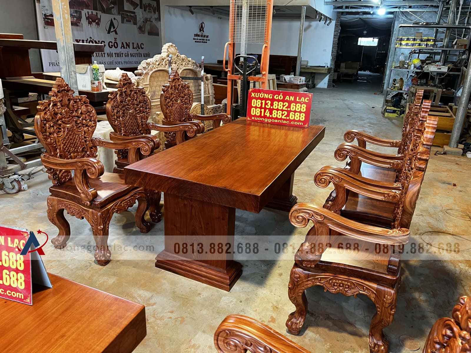 2 bộ bàn ăn nguyên khối 6 ghế hoàng gia vip gỗ hương đá (Anh Tuệ, Hà Tĩnh) 5 bộ bàn ăn louis hoàng gia