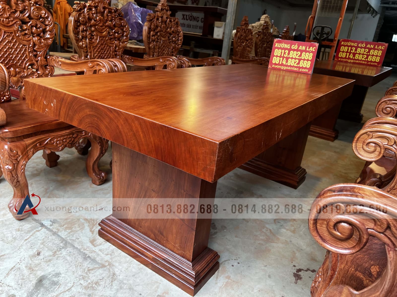 2 bộ bàn ăn nguyên khối 6 ghế hoàng gia vip gỗ hương đá (Anh Tuệ, Hà Tĩnh) 58 bàn ăn gỗ hương đá nguyên khối