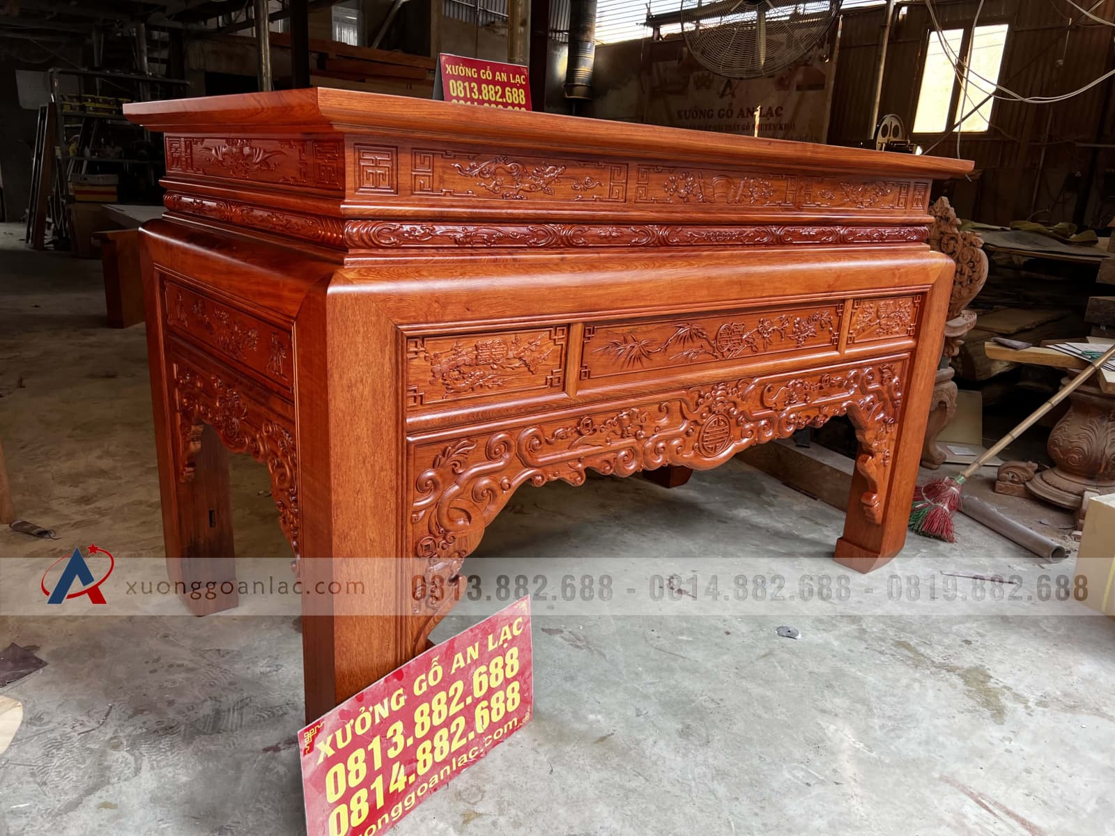Án gian kim tiền ngũ phúc gỗ Hương Đá 2m17 (Đông Anh - Hà Nội) 28 án ginn thờ gỗ hương đá cao cấp