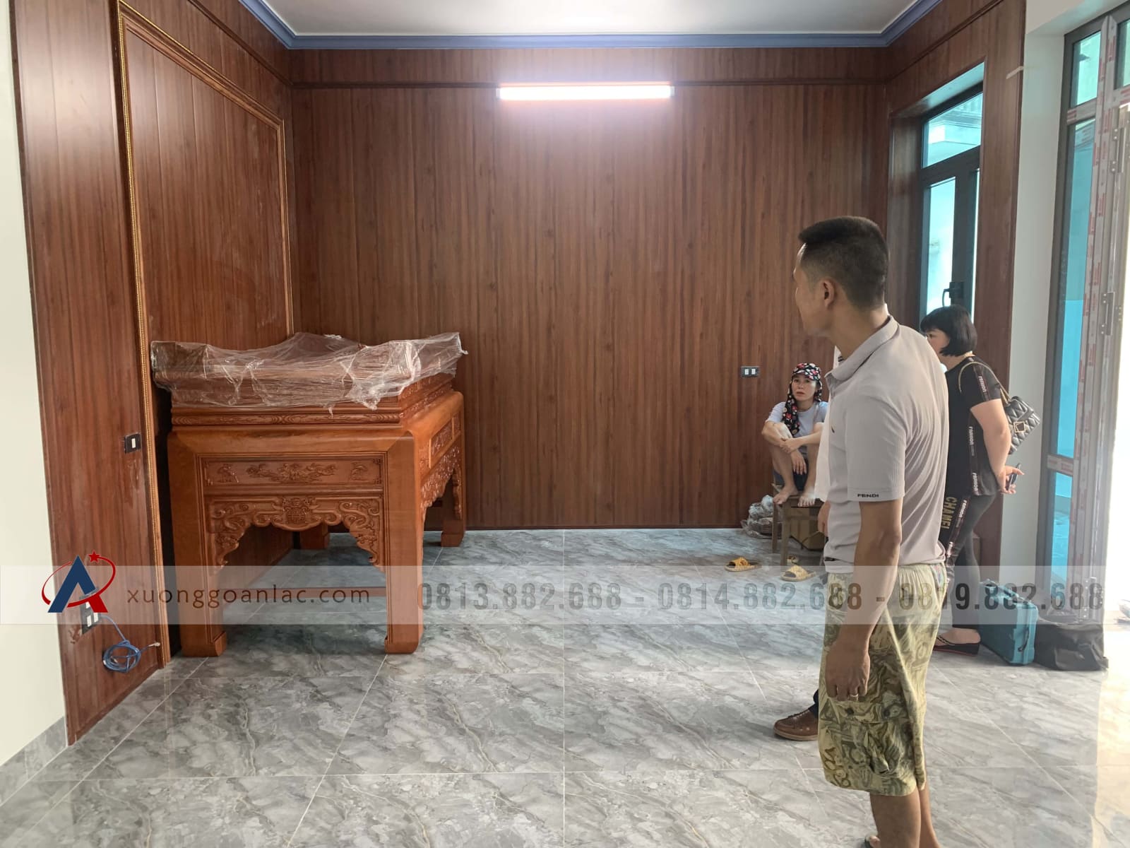 Án gian kim tiền ngũ phúc gỗ Hương Đá 2m17 (Đông Anh - Hà Nội) 27 án gian thờ gỗ hương đá
