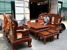 Bàn Ghế Minh Quốc Voi Lá Sen đục tay siêu vip