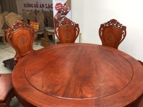 Bộ bàn ăn tròn 8 ghế Louis hoa lá tây gỗ Hương Đá (Bác Thuyết - Gia Lâm, Hà Nội) 8 bàn ăn tròn gỗ hương đá