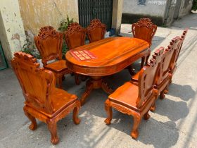 Bộ bàn ăn bầu dục 8 ghế louis gỗ gõ đỏ cao cấp (Chị Loan, Hà Nội) 9 bàn ăn bầu dục 8 ghế