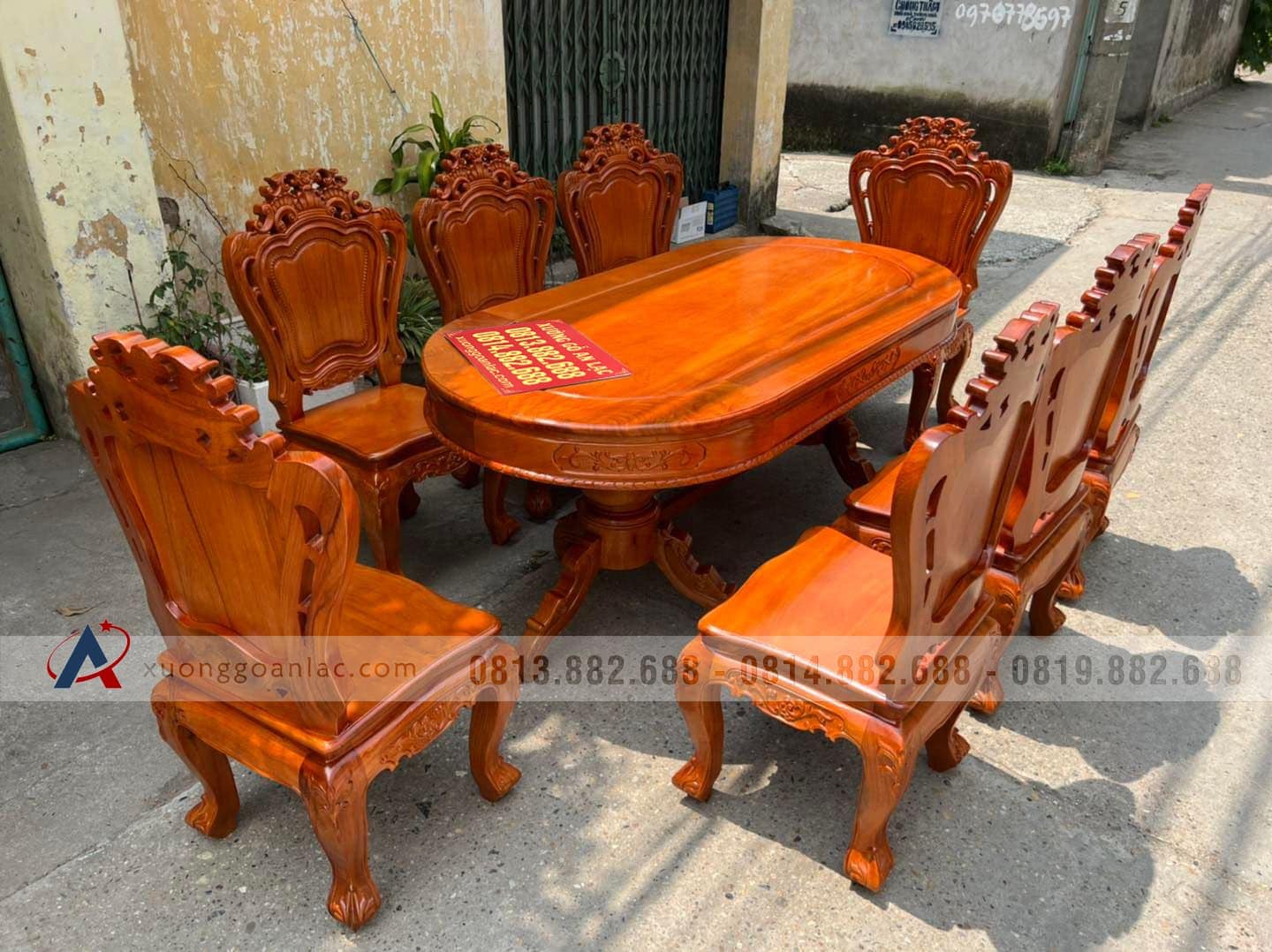 Bộ bàn ăn bầu dục 8 ghế louis gỗ gõ đỏ cao cấp (Chị Loan, Hà Nội) 22 bàn ăn bầu dục 8 ghế