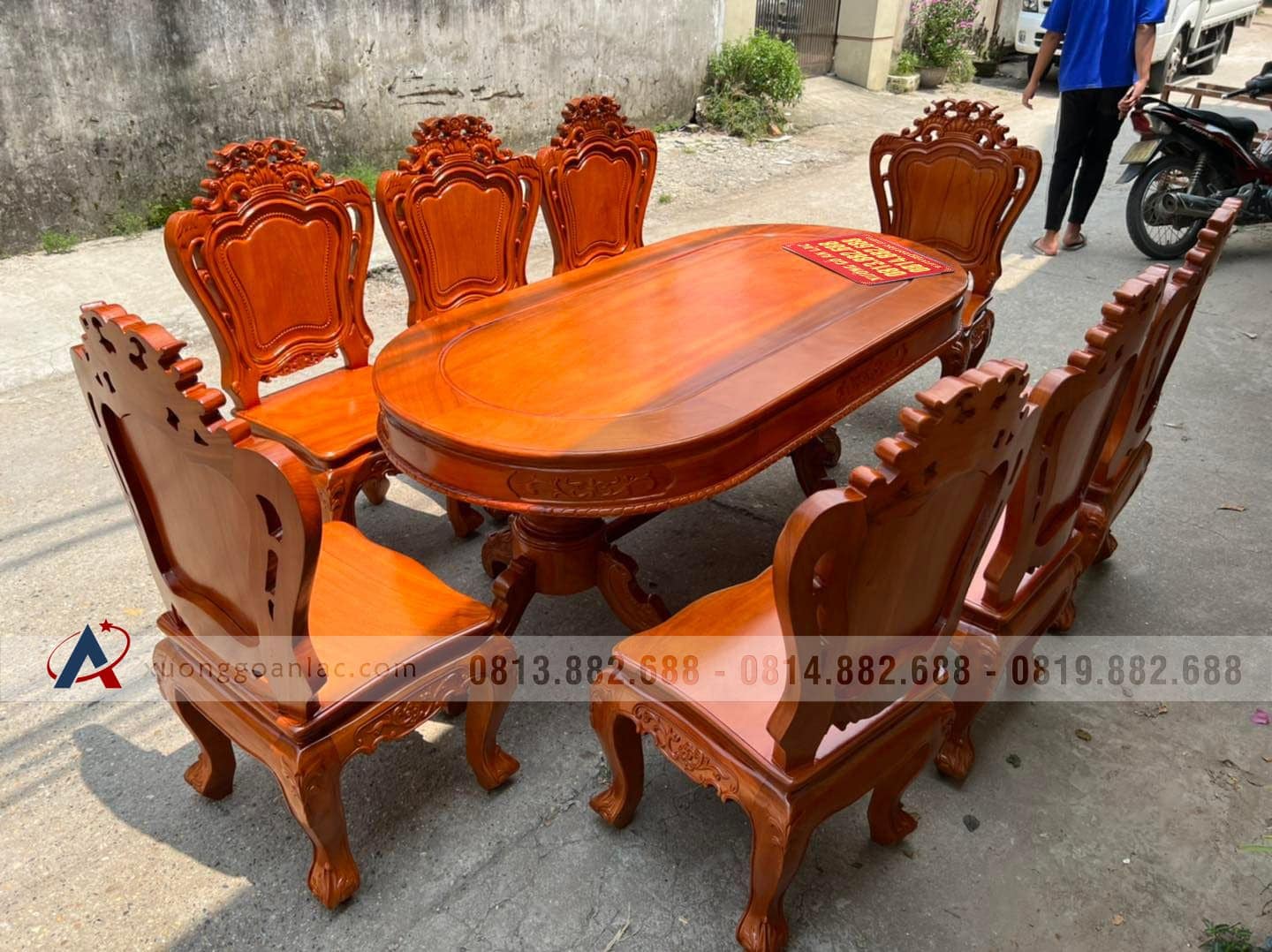 Bộ bàn ăn bầu dục 8 ghế louis gỗ gõ đỏ cao cấp (Chị Loan, Hà Nội) 17 bàn ăn gỗ gõ đỏ cao cấp