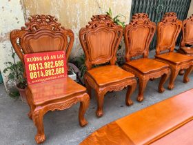 Bộ bàn ăn bầu dục 8 ghế louis gỗ gõ đỏ cao cấp (Chị Loan, Hà Nội) 11 ghế Louis hoa hồng gỗ gõ đỏ