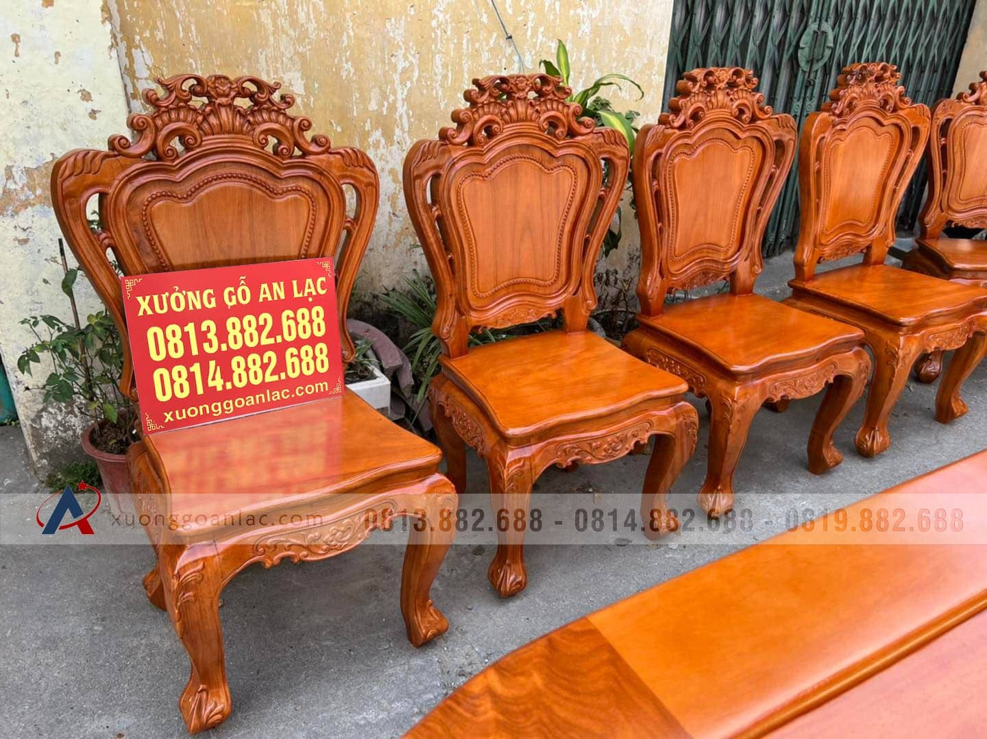 Bộ bàn ăn bầu dục 8 ghế louis gỗ gõ đỏ cao cấp (Chị Loan, Hà Nội) 18 mẫu ghế Louis hoa hồng gỗ gõ đỏ
