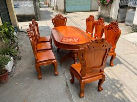 Bộ bàn ăn bầu dục 8 ghế louis gỗ gõ đỏ cao cấp (Chị Loan, Hà Nội) 15 Bàn ăn bầu dục 8 ghế louis gỗ gõ đỏ (6)