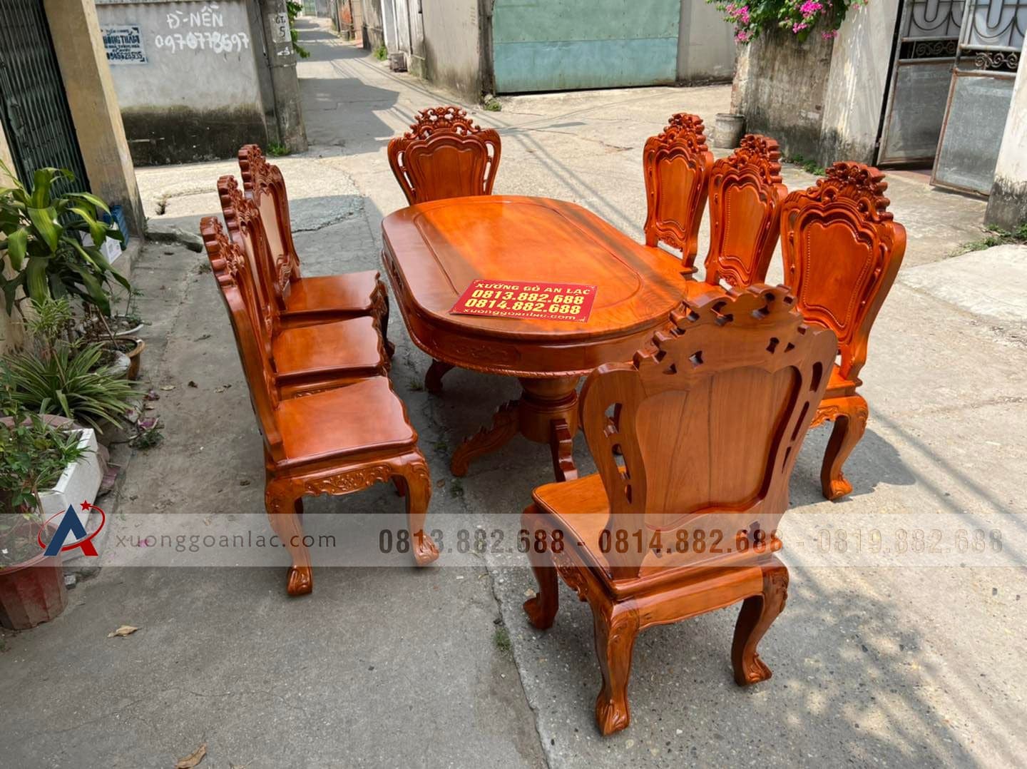 Bộ bàn ăn bầu dục 8 ghế louis gỗ gõ đỏ cao cấp (Chị Loan, Hà Nội) 16 Bàn ăn bầu dục 8 ghế louis gỗ gõ đỏ