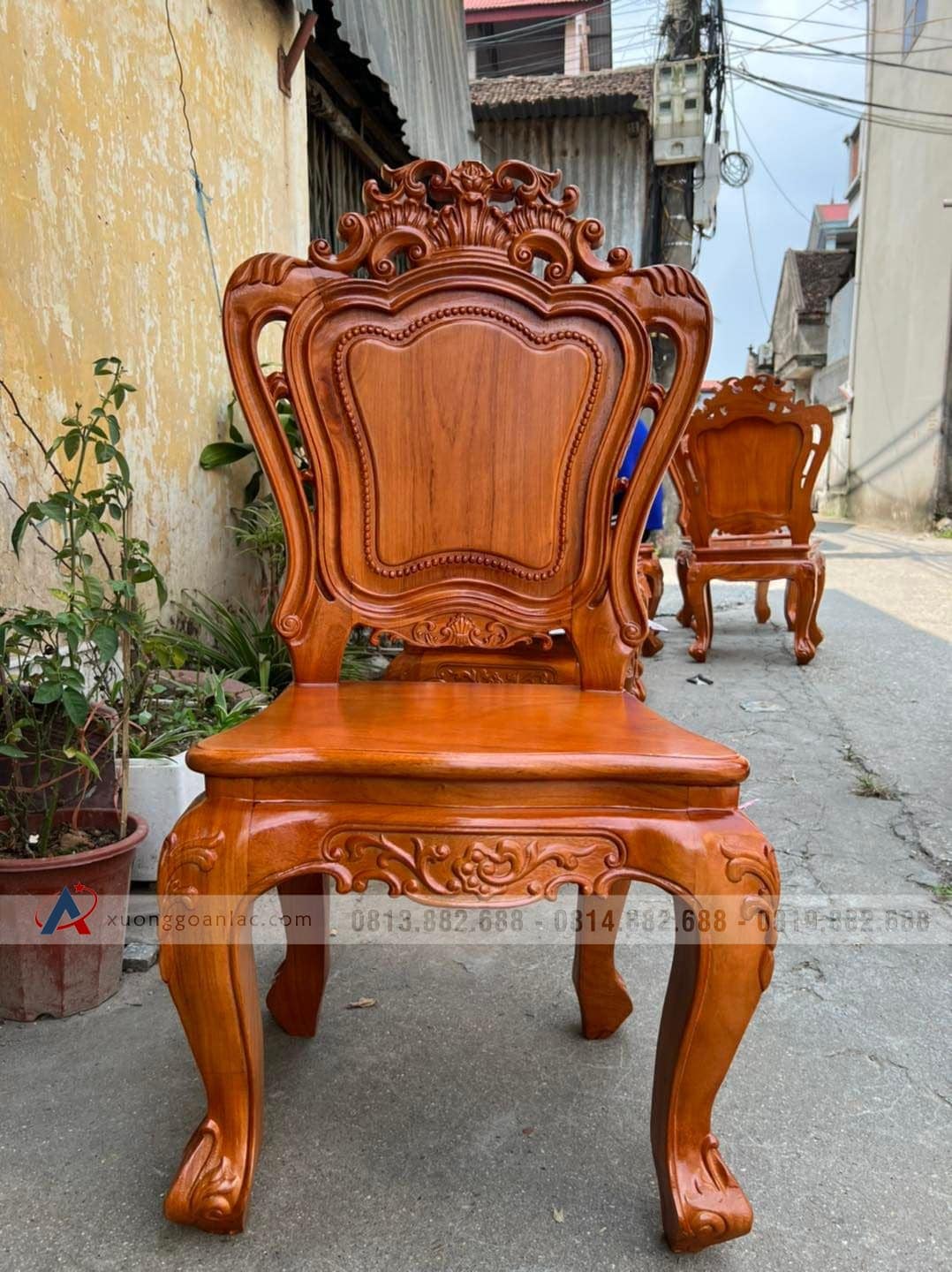 Bộ bàn ăn bầu dục 8 ghế louis gỗ gõ đỏ cao cấp (Chị Loan, Hà Nội) 5 ghế ăn louis hoa lá tây gỗ gõ đỏ