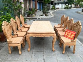 Bàn ăn củ lạc 8 ghế louis hoàng gia Gỗ gõ đỏ