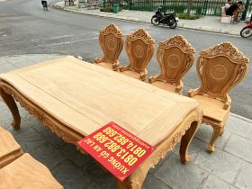 Bộ bàn ăn 8 ghế louis hoàng gia hoa lá tây đục 1 mặt gỗ gõ đỏ (Anh Khang, Hà Nam) 10 bàn ăn cao cấp gỗ gõ đỏ
