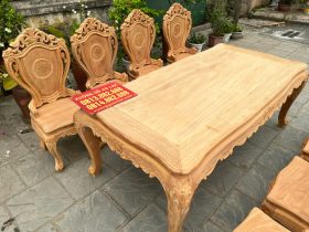 Bộ bàn ăn 8 ghế louis hoàng gia hoa lá tây đục 1 mặt gỗ gõ đỏ (Anh Khang, Hà Nam) 11 bàn ăn 8 ghế gỗ gõ đỏ