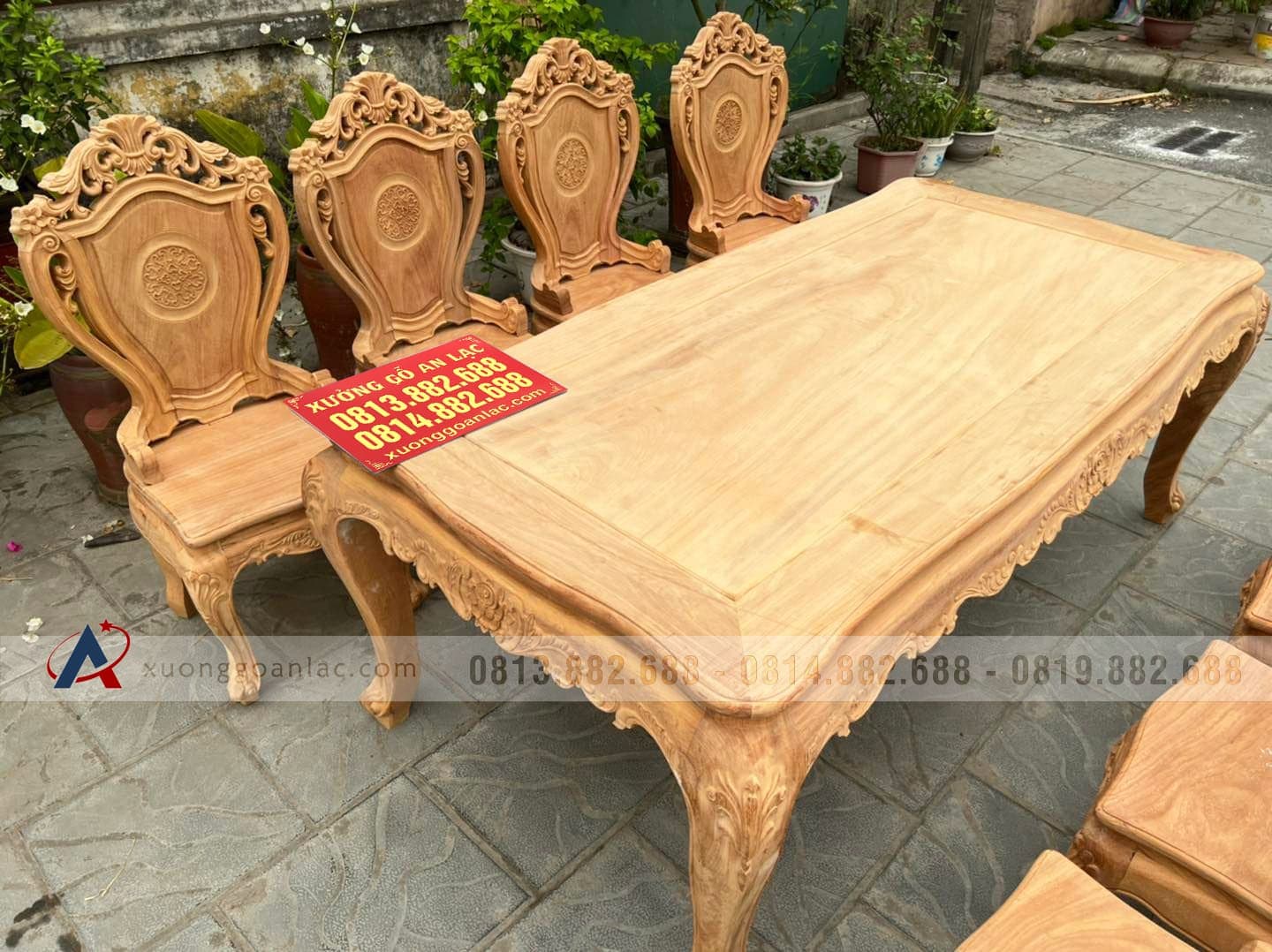 Bộ bàn ăn 8 ghế louis hoàng gia hoa lá tây đục 1 mặt gỗ gõ đỏ (Anh Khang, Hà Nam) 19 bàn ăn 8 ghế gỗ gõ đỏ bản mộc