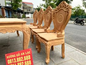 Bộ bàn ăn 8 ghế louis hoàng gia hoa lá tây đục 1 mặt gỗ gõ đỏ (Anh Khang, Hà Nam) 13 bàn ăn 8 ghế