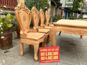 Bộ bàn ăn 8 ghế louis hoàng gia hoa lá tây đục 1 mặt gỗ gõ đỏ (Anh Khang, Hà Nam) 14 mẫu ghế louis hoàng gia có tay