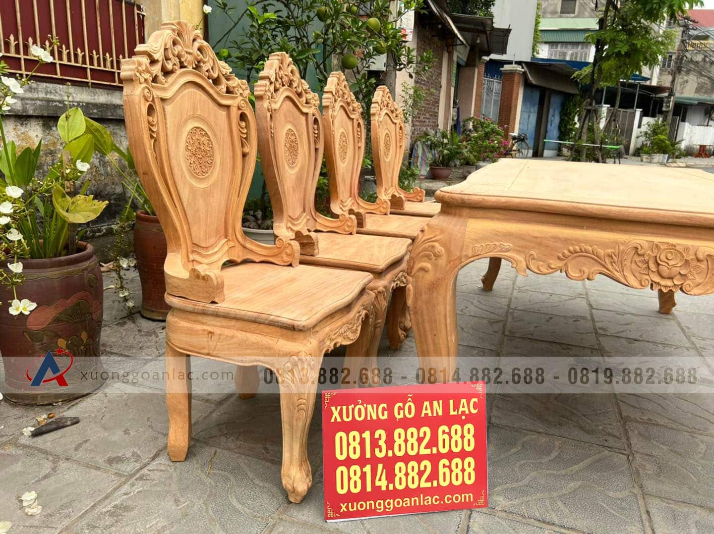 Bộ bàn ăn 8 ghế louis hoàng gia hoa lá tây đục 1 mặt gỗ gõ đỏ (Anh Khang, Hà Nam) 6 mẫu ghế louis hoàng gia có tay