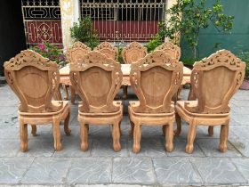 Bộ bàn ăn 8 ghế louis hoàng gia hoa lá tây đục 1 mặt gỗ gõ đỏ (Anh Khang, Hà Nam) 15 bộ bàn ăn 8 ghế louis hoa lá tây gỗ gõ đỏ