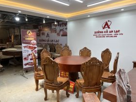 Bộ bàn ăn tròn gõ đỏ nguyên khối 8 ghế louis có tay (Chú Hùng, Hải Dương) 16 Ban an tron go do nguyen khoi va 8 ghe louis co tay 5