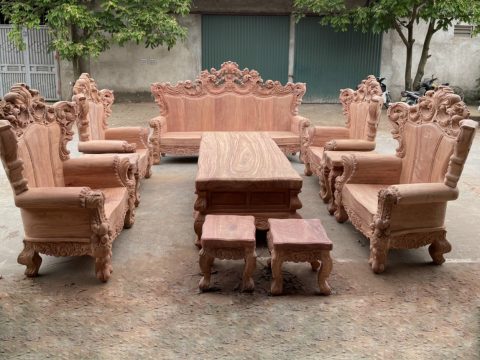 Bộ Hoàng Gia nguyên khối 10 món tựa trơn gỗ hương đá