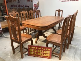 Bộ bàn ăn bầu dục 10 ghế cây đàn gỗ gõ đỏ siêu đẹp (Chị Hoa, Đà Nẵng) 11 bàn ghế ăn gỗ gõ đỏ