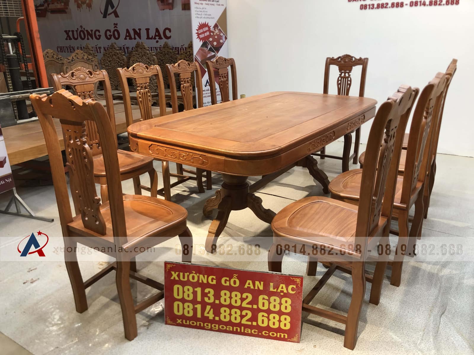 Bộ bàn ăn bầu dục 10 ghế cây đàn gỗ gõ đỏ siêu đẹp (Chị Hoa, Đà Nẵng) 25 bàn ghế ăn gỗ gõ đỏ tuyển chọn