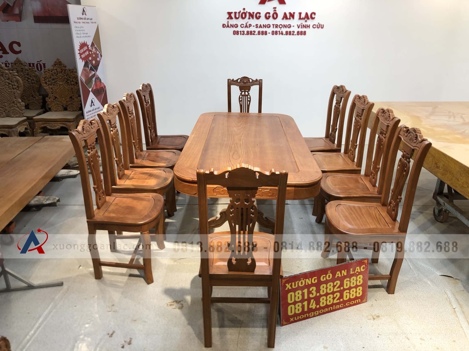 Bộ bàn ăn bầu dục 10 ghế cây đàn gỗ gõ đỏ siêu đẹp (Chị Hoa, Đà Nẵng) 20 bàn ghế ăn gỗ gõ đỏ cao cấp