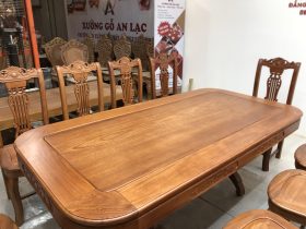Bộ bàn ăn bầu dục 10 ghế cây đàn gỗ gõ đỏ siêu đẹp (Chị Hoa, Đà Nẵng) 15 bàn ăn bầu dục gỗ gõ đỏ