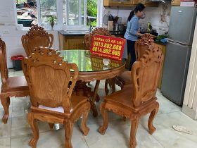 Bộ bàn ăn tròn 6 ghế Louis hoa lan tây gỗ gõ đỏ (Chị Huyền, Gia Lâm, Hà Nội) 8 Bo ban an 6 ghe chi Huyen o Duong Xa Gia Lam 1