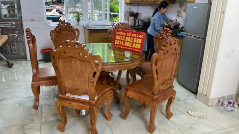 Bộ bàn ăn 6 ghế Louis hoa lan tây gỗ gõ đỏ