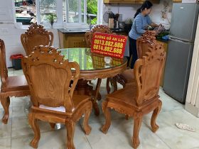 Bộ bàn ăn tròn 6 ghế Louis hoa lan tây gỗ gõ đỏ (Chị Huyền, Gia Lâm, Hà Nội) 10 Bo ban an 6 ghe chi Huyen o Duong Xa Gia Lam 3