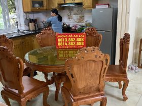 Bộ bàn ăn tròn 6 ghế Louis hoa lan tây gỗ gõ đỏ (Chị Huyền, Gia Lâm, Hà Nội) 11 Bo ban an 6 ghe chi Huyen o Duong Xa Gia Lam 4