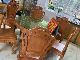 Bộ bàn ăn tròn 6 ghế Louis hoa lan tây gỗ gõ đỏ (Chị Huyền, Gia Lâm, Hà Nội) 12 bàn ăn gỗ gõ đỏ cao cấp