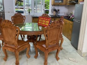 Bộ bàn ăn tròn 6 ghế Louis hoa lan tây gỗ gõ đỏ (Chị Huyền, Gia Lâm, Hà Nội) 13 bàn ăn 6 ghế gỗ gõ đỏ cao cấp