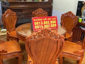 Bộ bàn ăn gõ đỏ 6 ghế louis có tay gỗ gõ đỏ (chị Hoàng Lan, Thanh Hóa) 20 bàn ăn tròn gỗ gõ đỏ