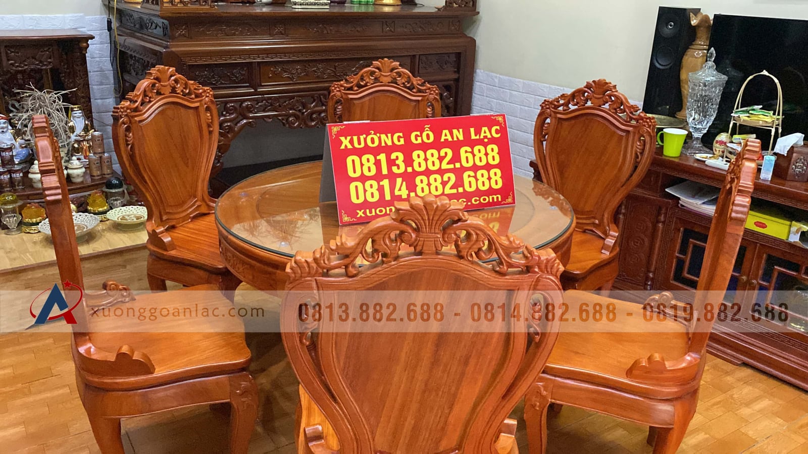 Bộ bàn ăn gõ đỏ 6 ghế louis có tay gỗ gõ đỏ (chị Hoàng Lan, Thanh Hóa) 24 bàn ăn tròn gỗ gõ đỏ