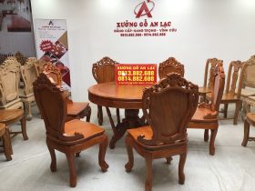Bộ bàn ăn gõ đỏ 6 ghế louis có tay gỗ gõ đỏ (chị Hoàng Lan, Thanh Hóa)