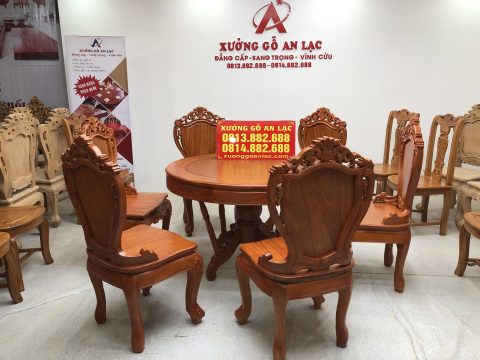 Bộ bàn ăn gõ đỏ 6 ghế louis có tay gỗ gõ đỏ (chị Hoàng Lan, Thanh Hóa)