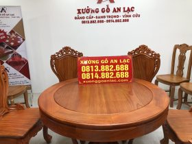 Bộ bàn ăn gõ đỏ 6 ghế louis có tay gỗ gõ đỏ (chị Hoàng Lan, Thanh Hóa) 15 bàn ăn tròn gỗ gõ đỏ