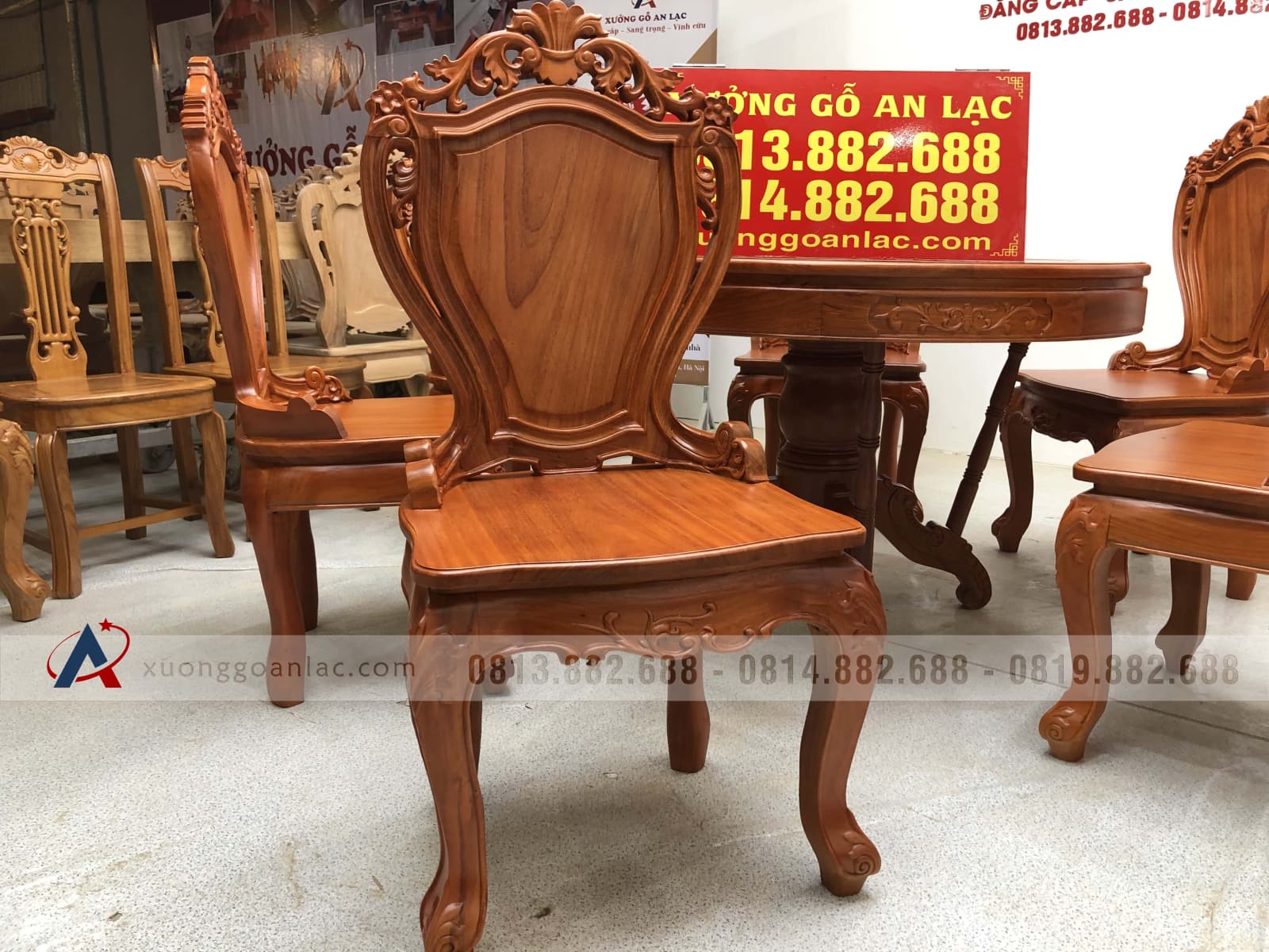 Bộ bàn ăn gõ đỏ 6 ghế louis có tay gỗ gõ đỏ (chị Hoàng Lan, Thanh Hóa) 7 ghế ăn tân cổ điển gỗ gõ đỏ đẹp