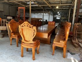 Bộ bàn ghế ăn nguyên khối 16 ghế louis có tay gỗ gõ đỏ (Anh Đồng, Hồ Chí Minh) 11 bàn ghế ăn gỗ gõ đỏ cao cấp