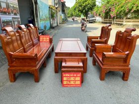 Bộ cuốn thư vách trơn cột 12 gỗ hương đá
