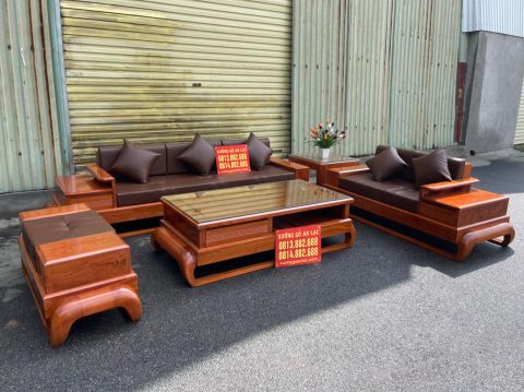 [Hoàn Thiện] Bộ sofa góc chữ L chân đùi gà gỗ hương đá (anh Thông, Bắc Giang)